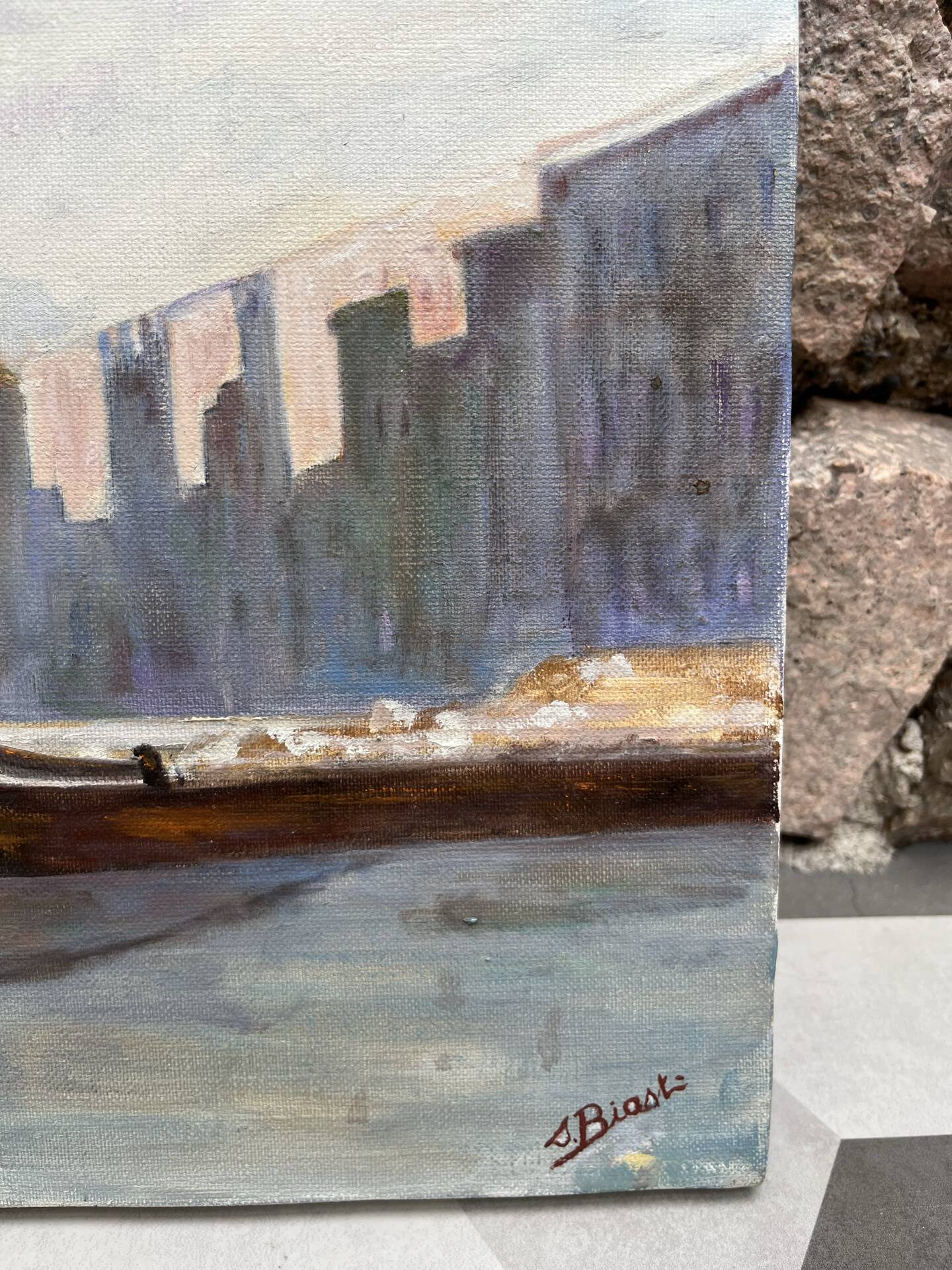 Oil on canvas "a small quiet port" 1980s