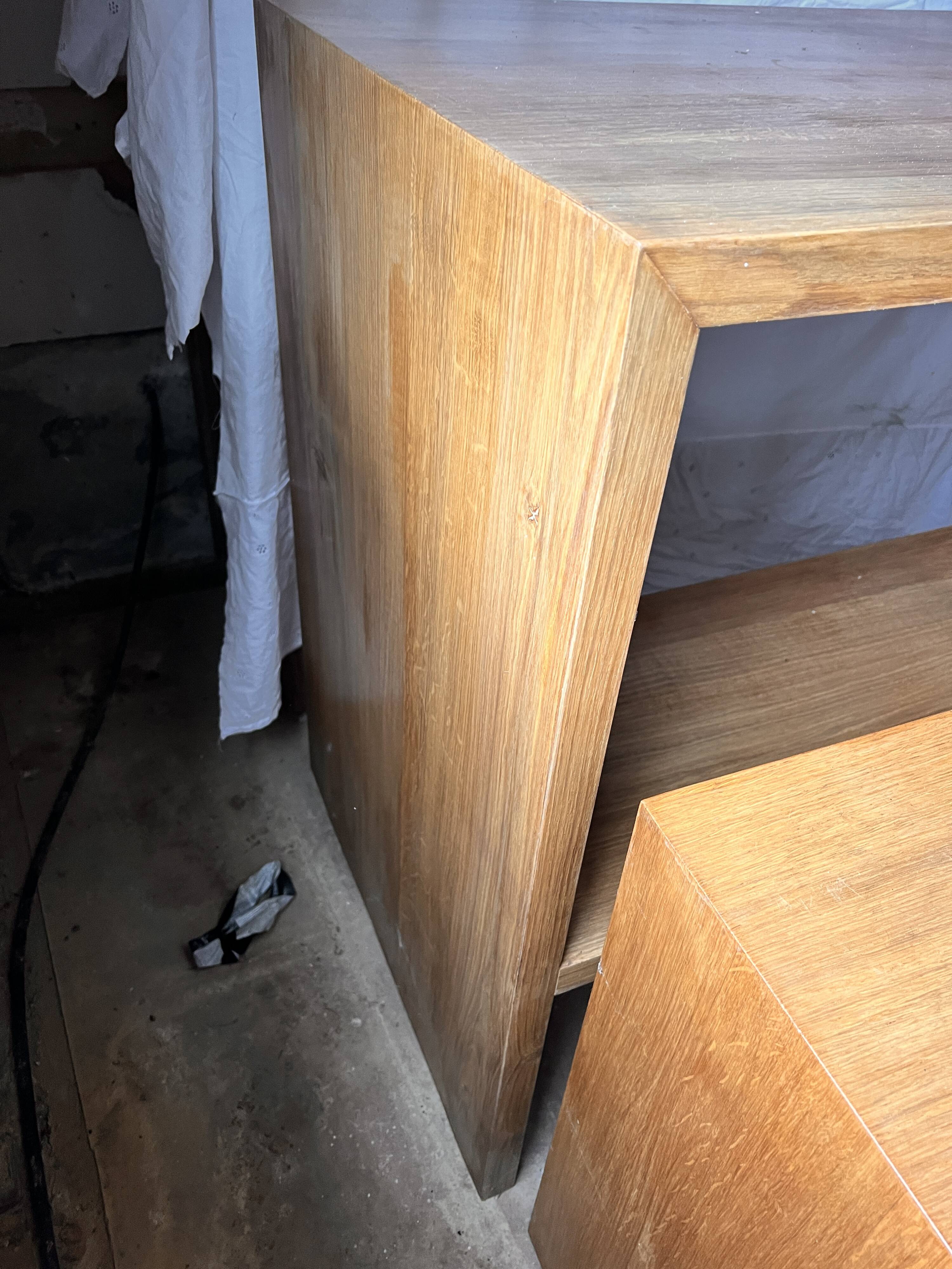 Office set, console and 2 stools in solid oak.