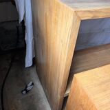 Office set, console and 2 stools in solid oak.