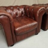 Brown brown leather chesterfield armchairs