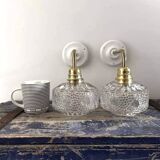 Pair of chiseled glass wall sconces