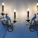 Pair of parrot crystal or parakeet wall sconces Maison Baguès 1950
