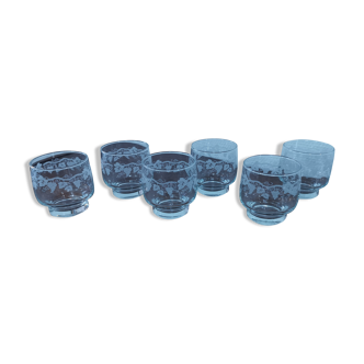 Set of 6 glasses crystal water, grape decoration and vine shoot Luminarc