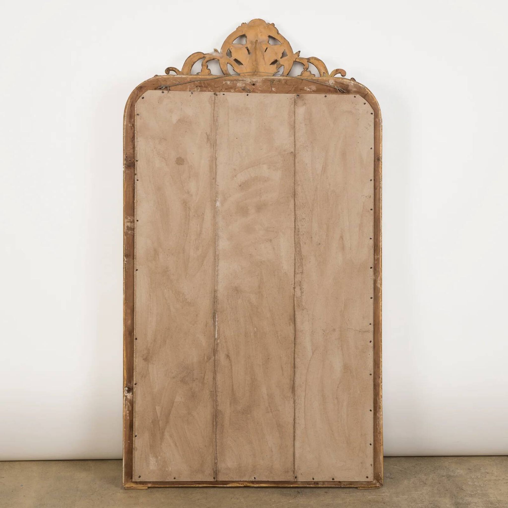 19th C antique yellow gold antique mirror with crest