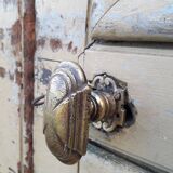 Porte d'entrée cintrée double en chêne, grilles et verre, XIXème