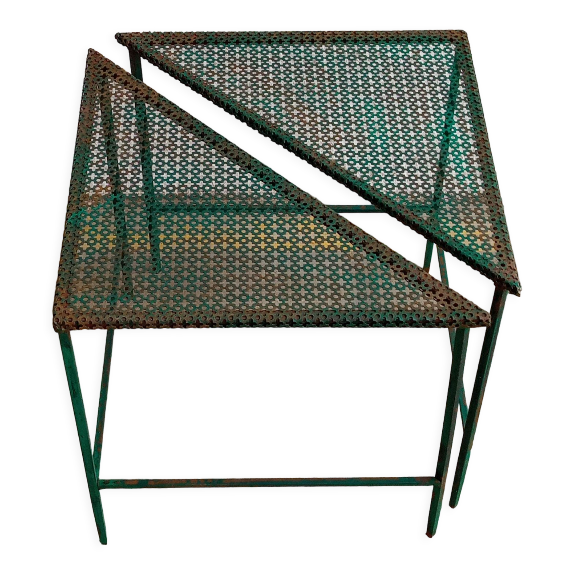 Triangular coffee table in perforated metal Mathieu Mategot
