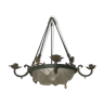 Art deco suspension chandelier, glass cathlete, signed J.Mouynet