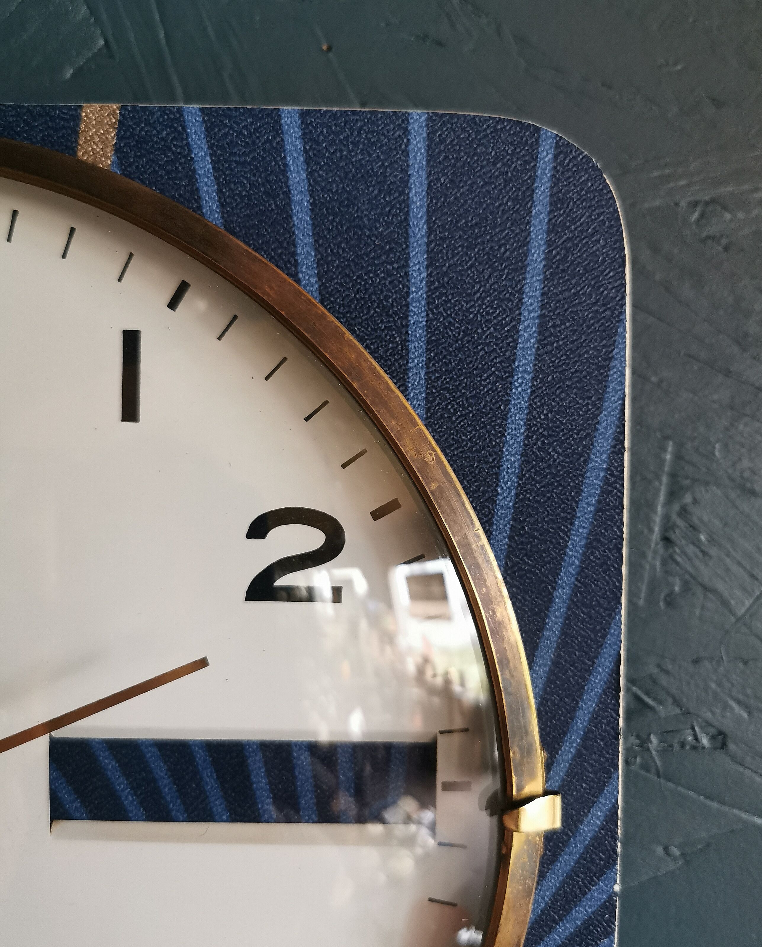 Square silent vintage wall pendulum clock "Romatic golden blue"