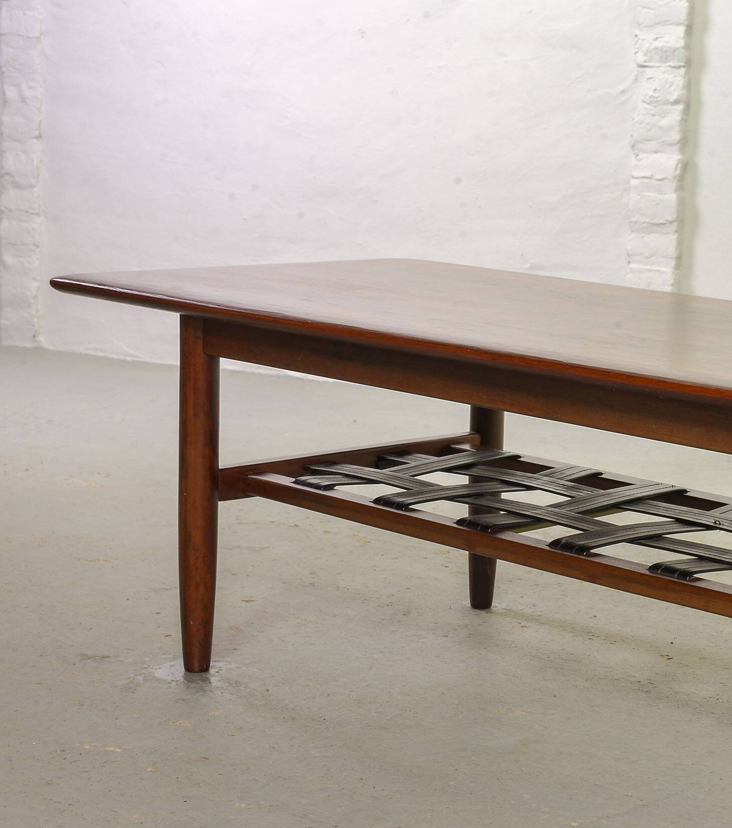 Topform Dutch Design Rosewood Coffee Table with Leather Magazine Holder 60s