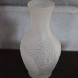 Vintage Italian vase, frosted molded glass vase with floral motifs, pot a f