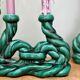 Pair of vintage green ceramic candlesticks signed Hubert Pernin, Vallauris.