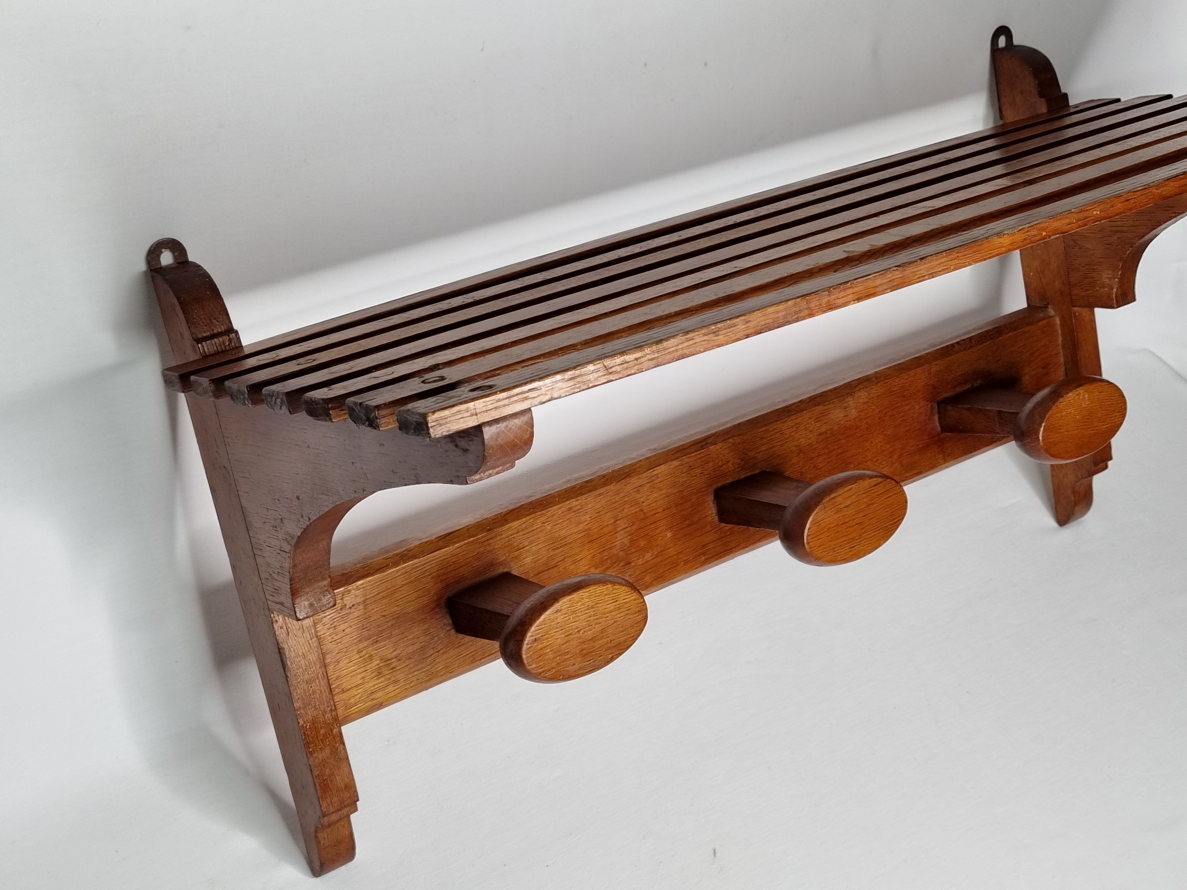 Vintage design wall coat rack, 3 oval hooks, 50s/60s, 62 cm