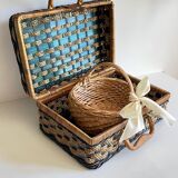Set of 2 vintage rattan and rope baskets