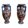 Pair of gien earthenware amphorae vases, pivoines model