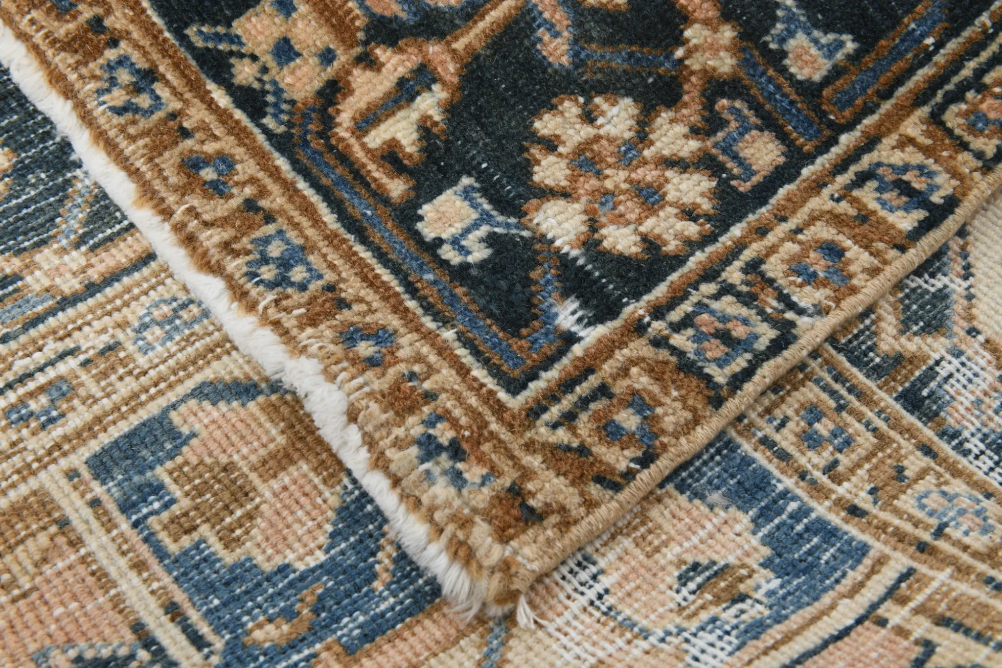 Navy Blue & Peach Oriental Persian Rug, Oriental Pattern Living Room Decor