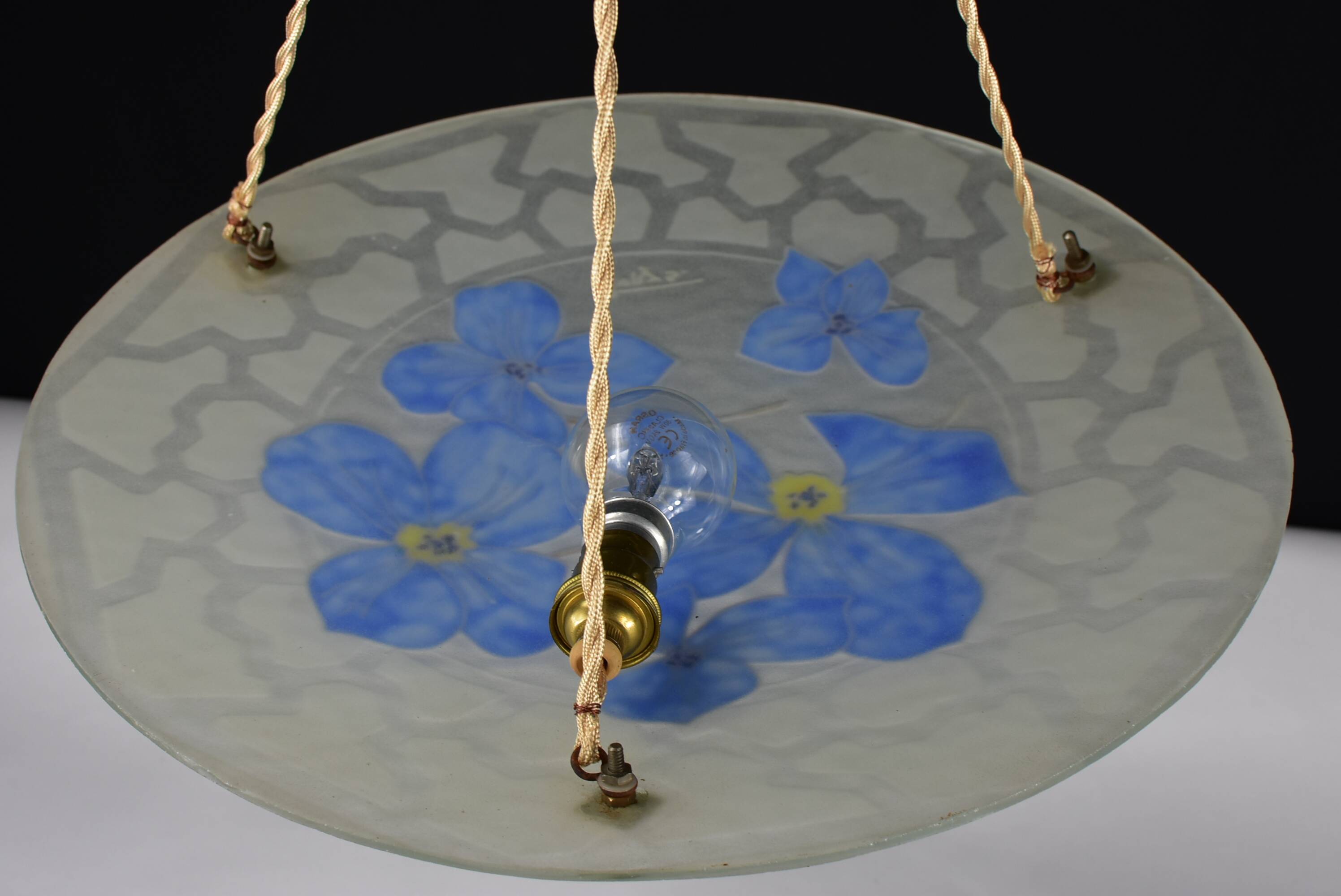 Glass ceiling light signed Aurys