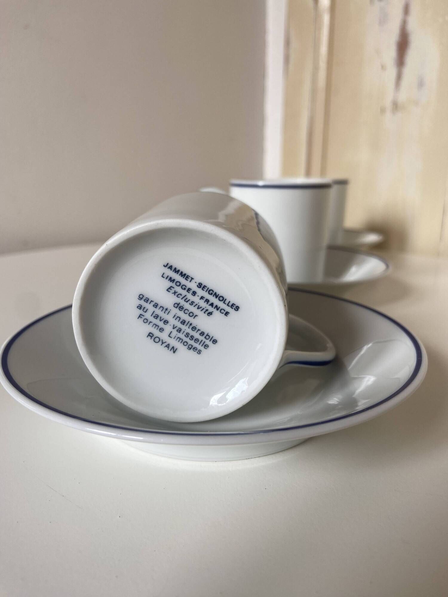 Set of 3 Jammet Seignolles coffee cups and bowls in Limoges model ROYAN