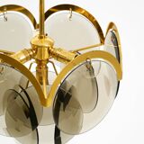 60s large brass ceiling chandelier with large round glass plates