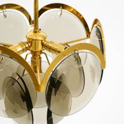60s large brass ceiling chandelier with large round glass plates