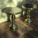 Pair of coffee tables gilded metal smoked glass top
