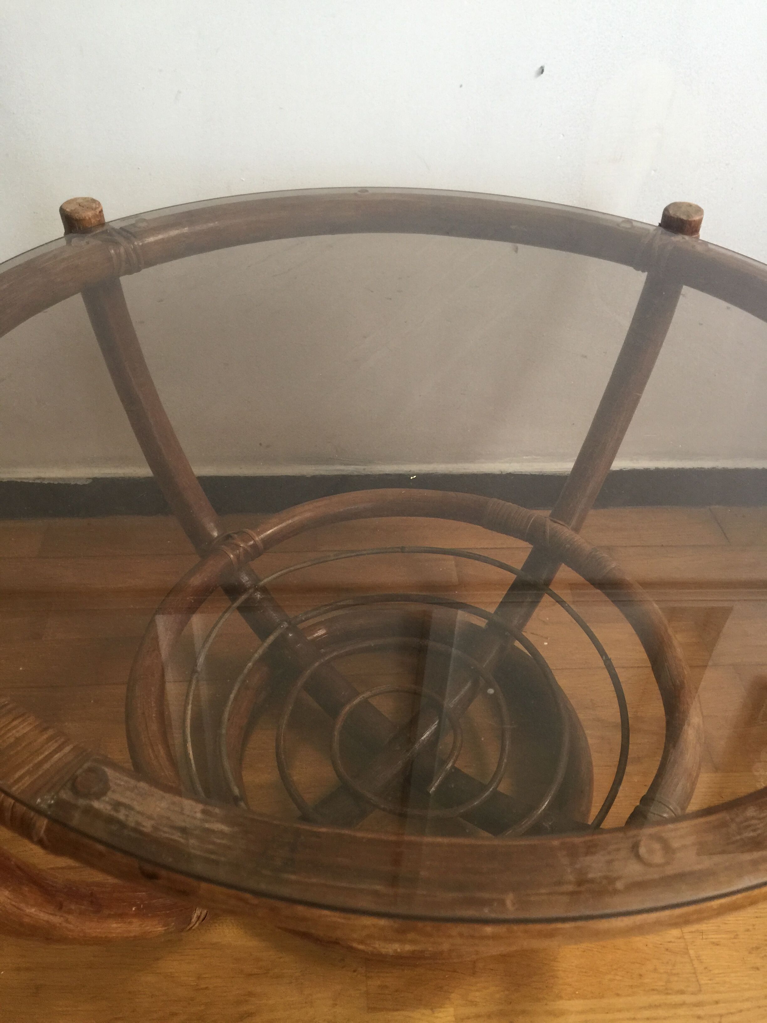 Rattan and glass table