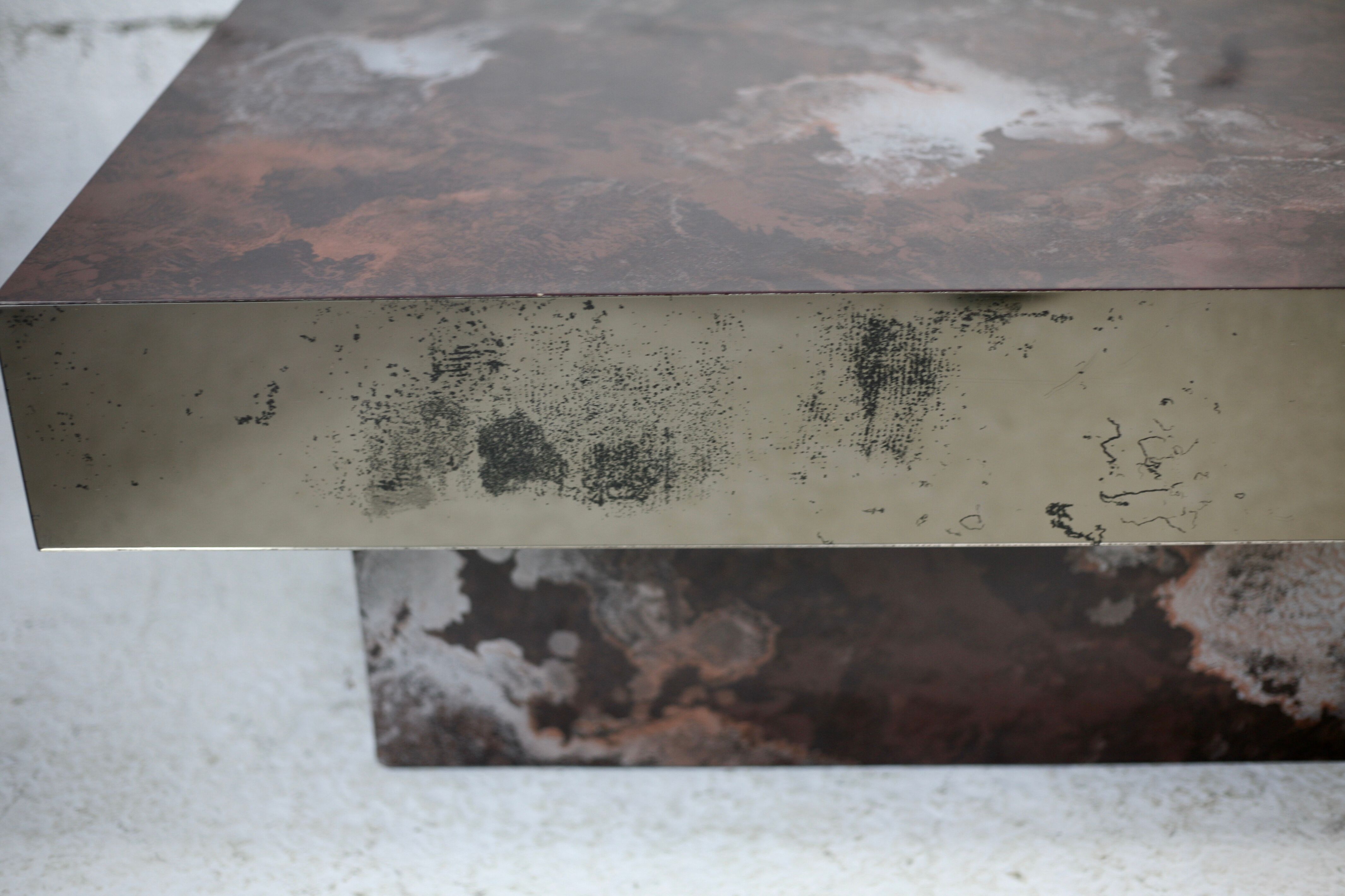 Coffee table decorations "solar flare", formica, mirrors, wood. circa 1970