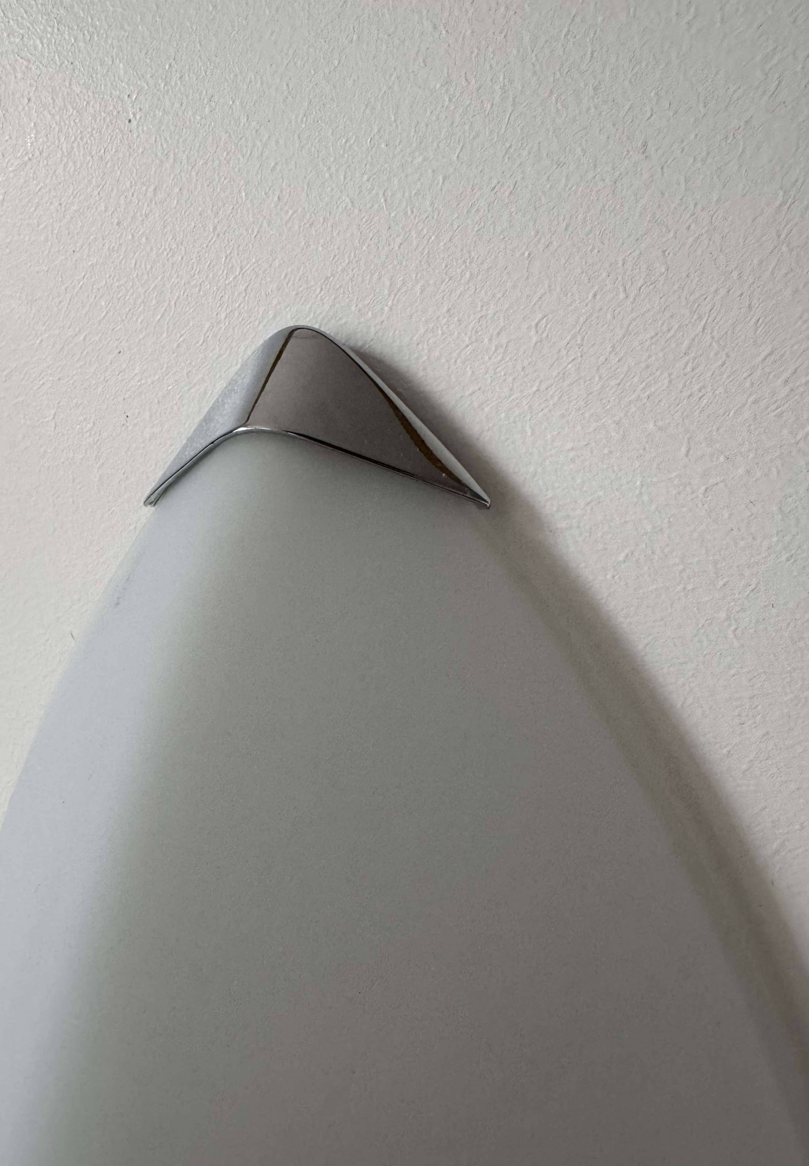 Pair of vintage wall lights, chrome and sandblasted glass, Italy 1980.