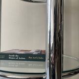 Round tubular bookcase in chrome and glass, 1970 design