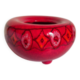 Vase tripode céramique à l'émail rouge vif vintage