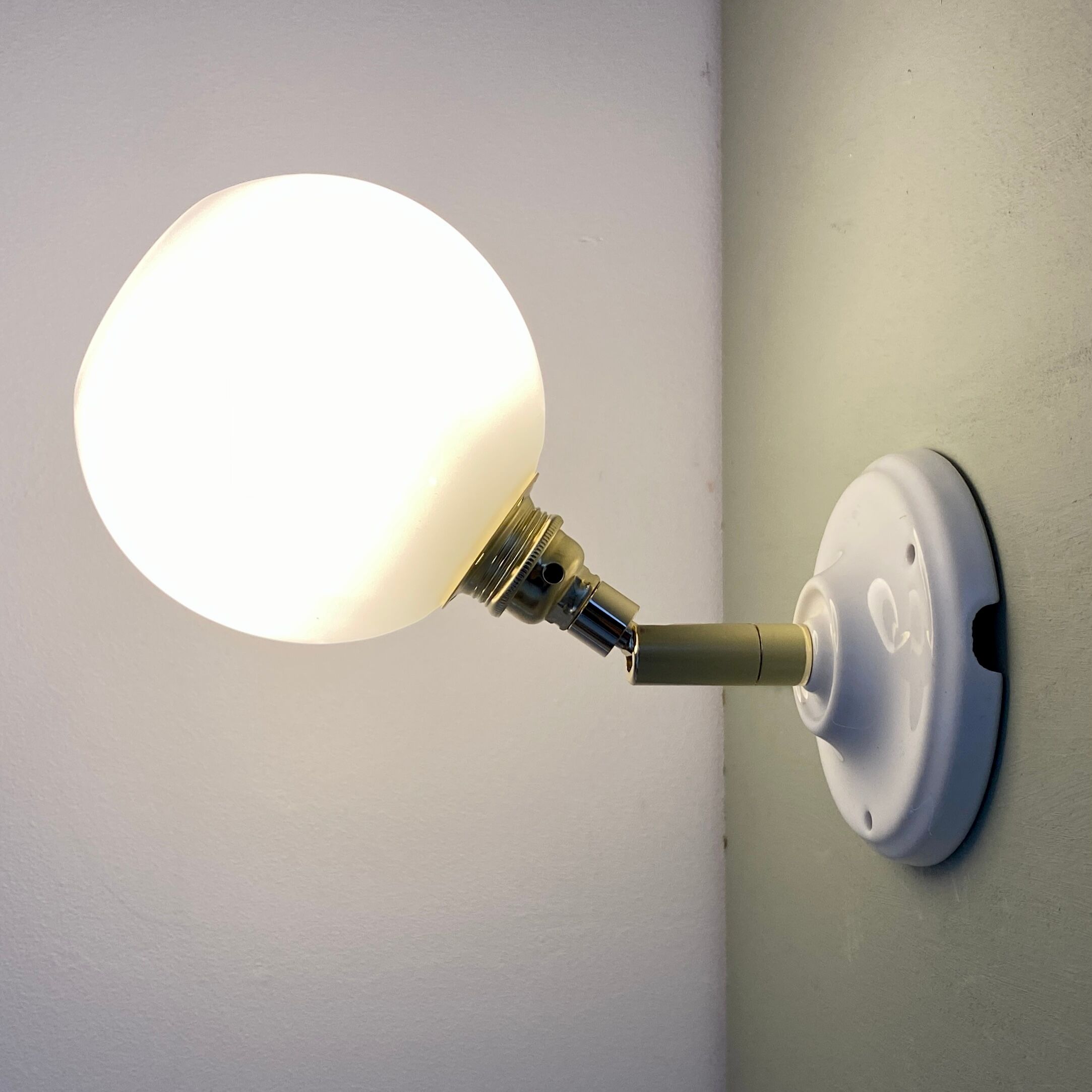 Vintage white opaline globe wall lamp