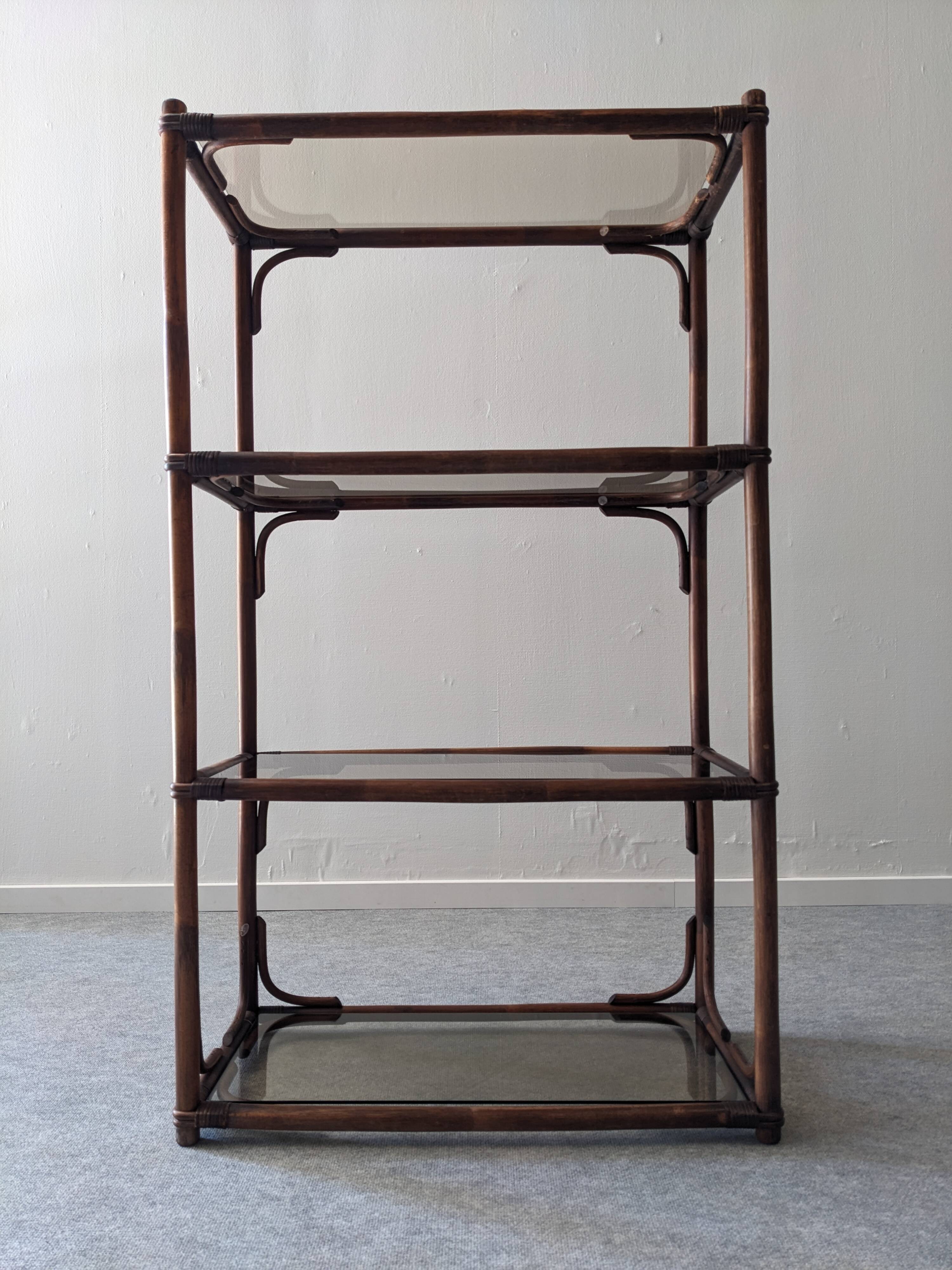 Bamboo shelf with tinted glass, France circa 1970.