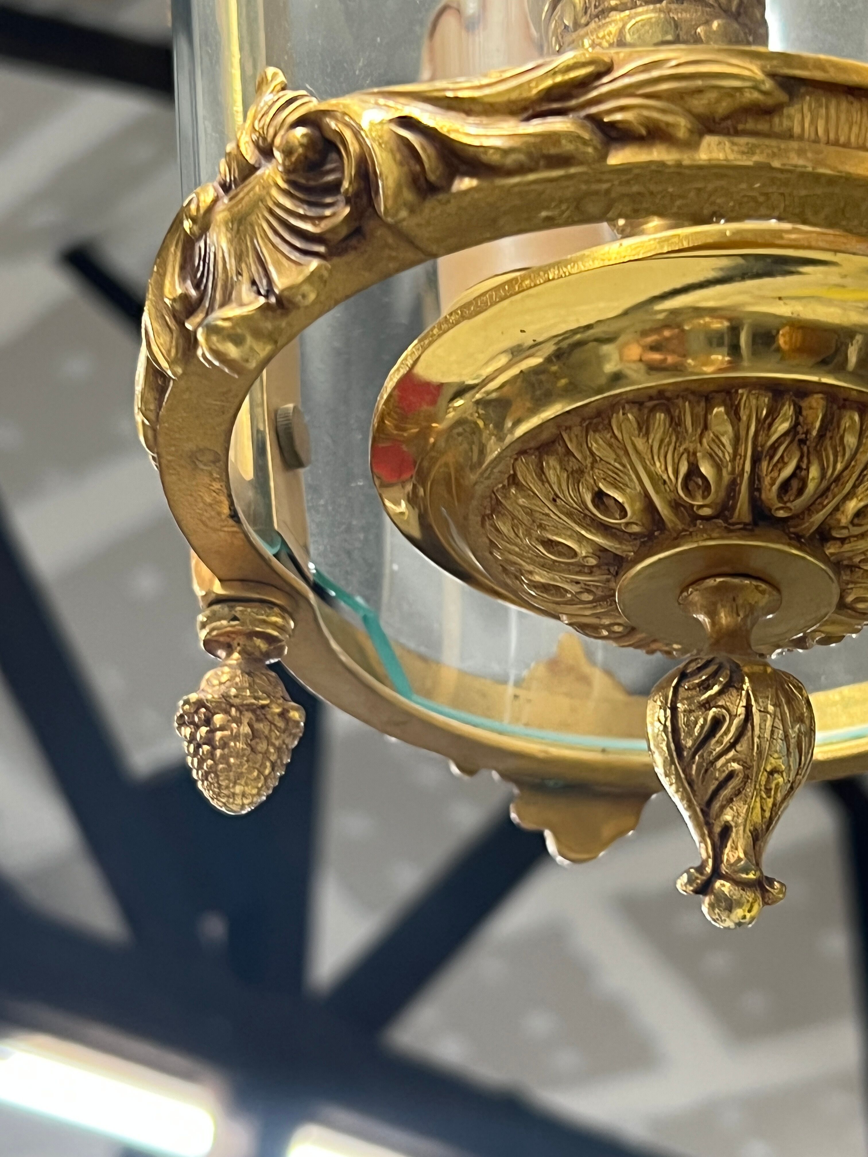 Louis XV style lantern suspension in gilded bronze and glass
