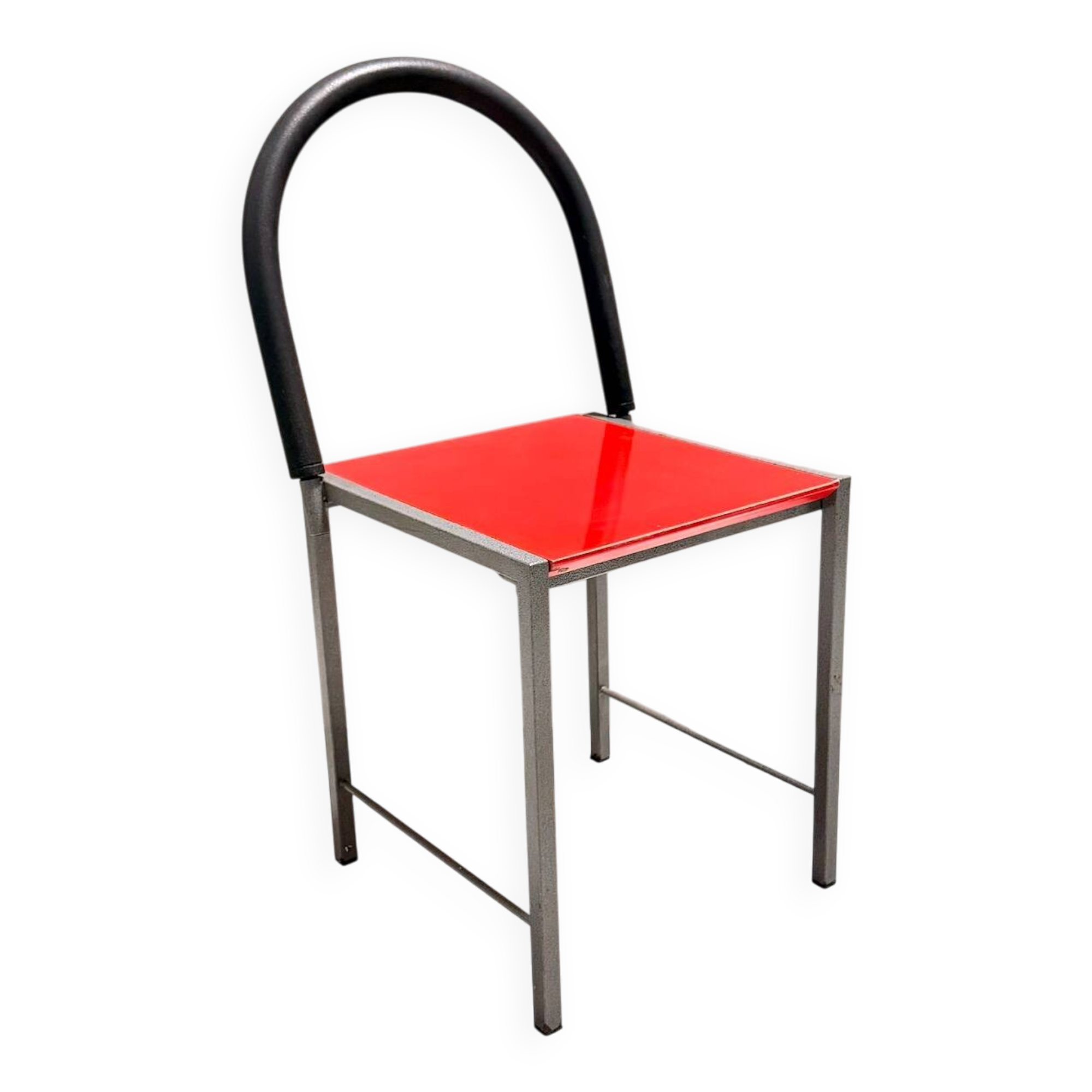 Ettore Sottsass style Red Vintage Side Chair, Laminate & Metal, Italy, 1980