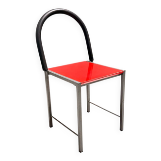 Ettore Sottsass style Red Vintage Side Chair, Laminate & Metal, Italy, 1980
