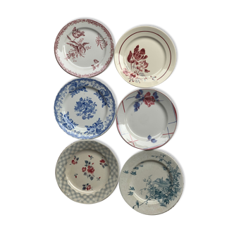 6 Antique earthenware dessert plates, matching patterns