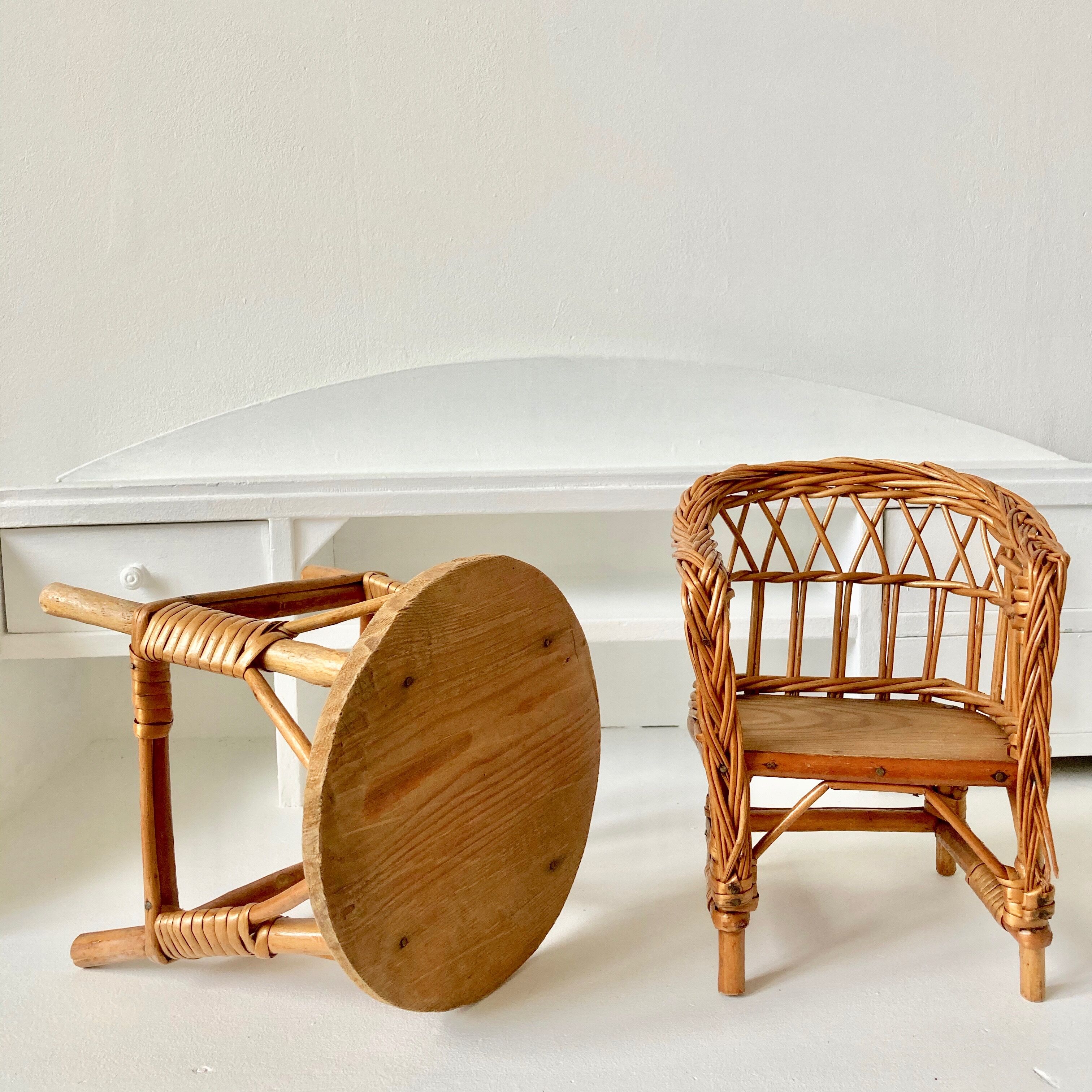 Vintage rattan furniture for doll