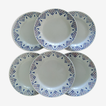 Six assiettes plates en porcelaine opaque de Gien