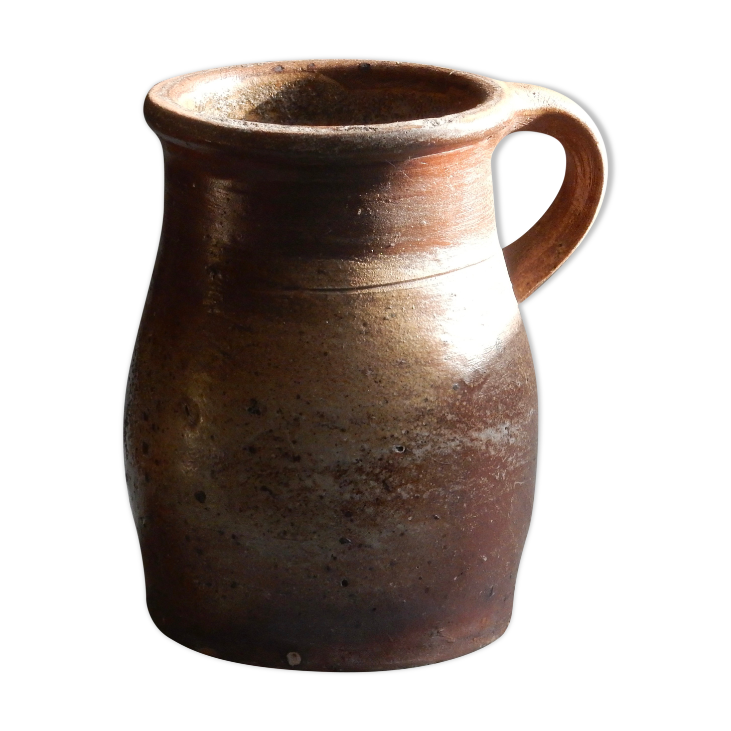 Brown terracotta milk pot / French antique farm / Artisan pottery