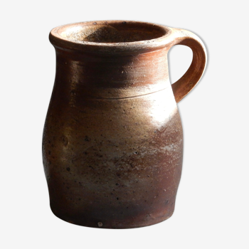 Pot à lait en terre cuite marron ferme antique française / Poterie artisanale