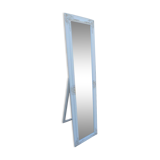 Large wooden mirror on tilting psyche stand in whitewashed gold with molding