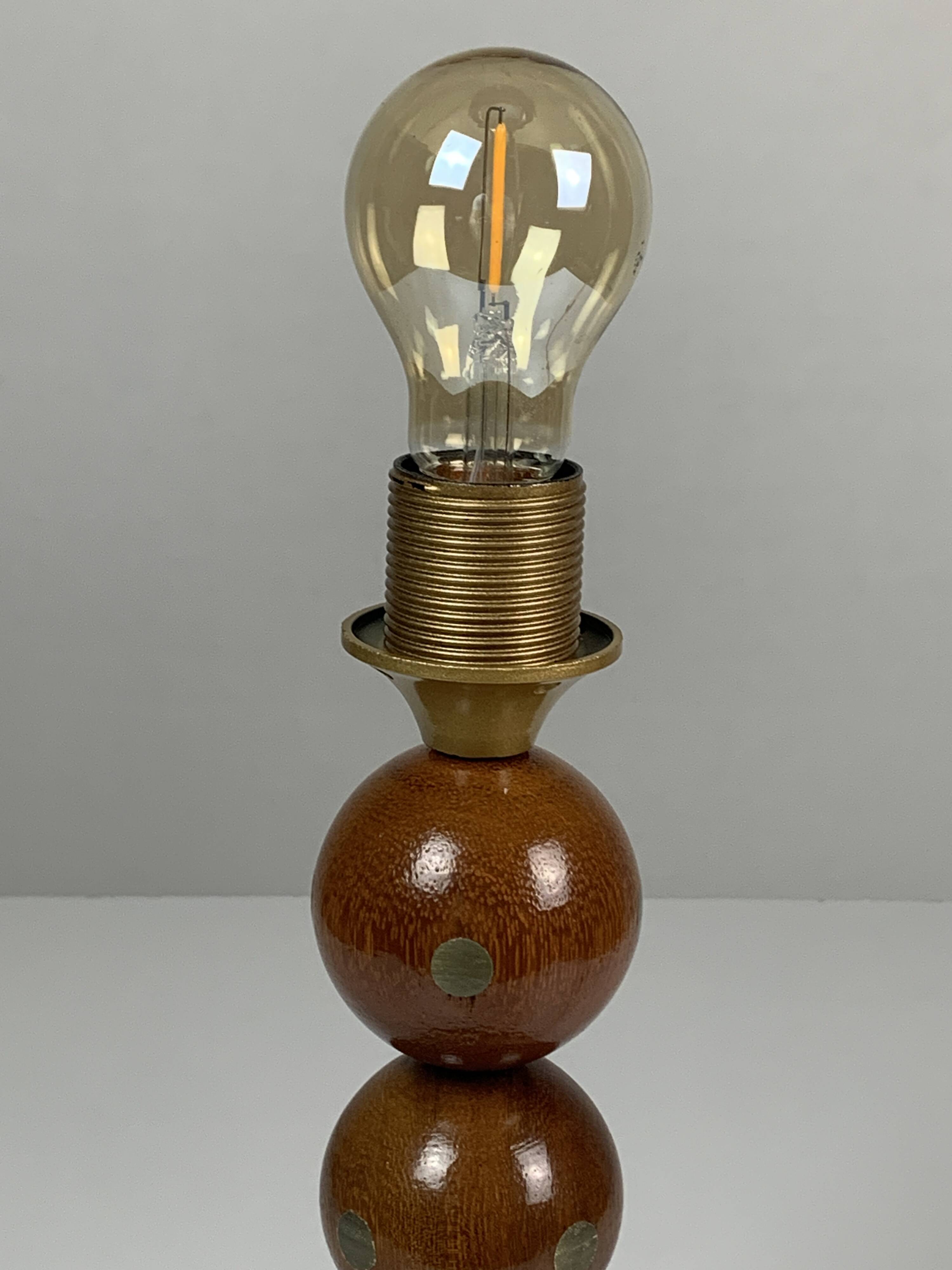 Dutch Handcrafted Commemorative Wooden Sphere Ball Table Lamp, 1976