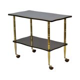 Vintage french bar trolley wood veneer gold brass tv cabinet 1950s design