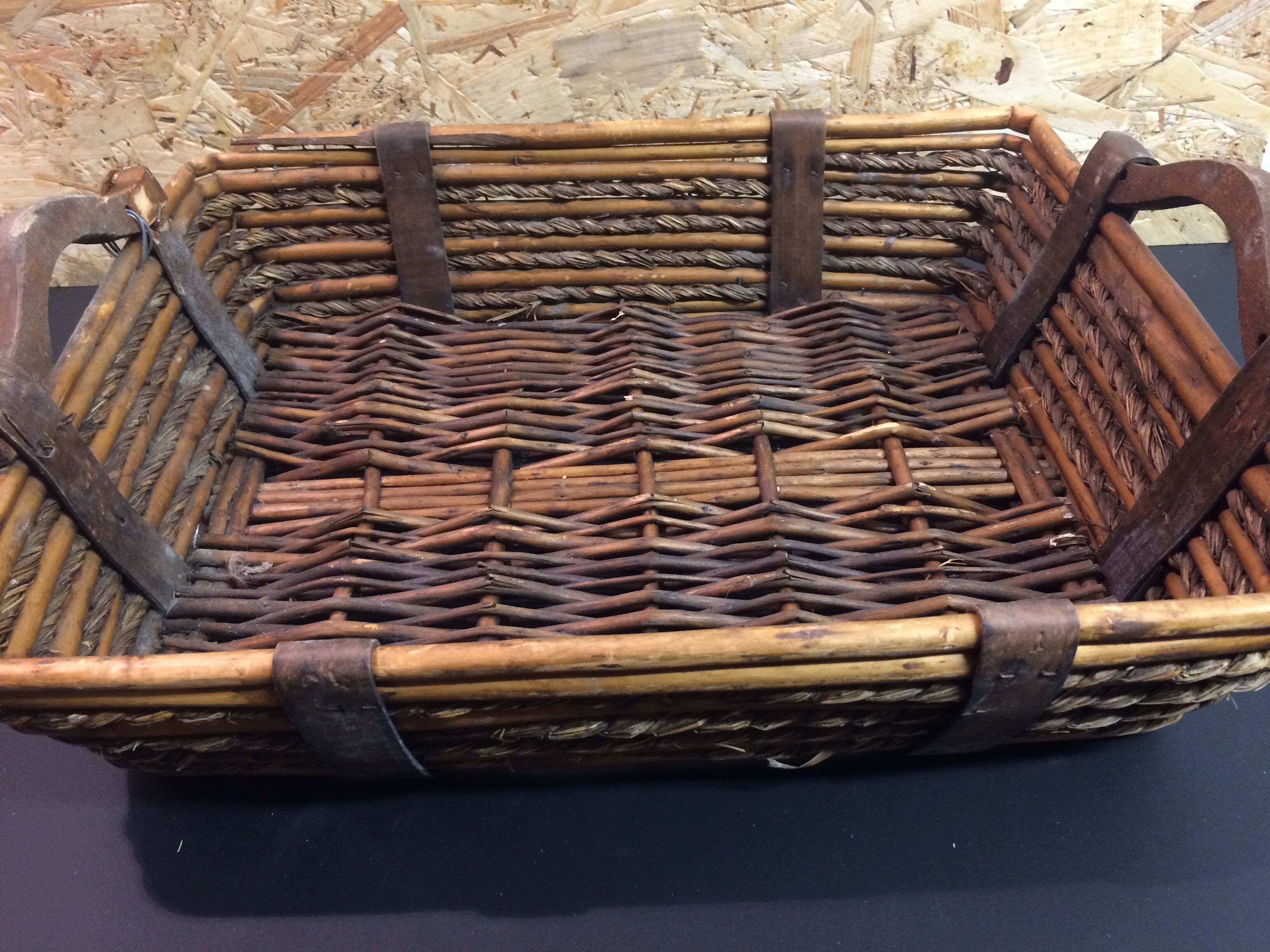 Wooden handles wicker basket