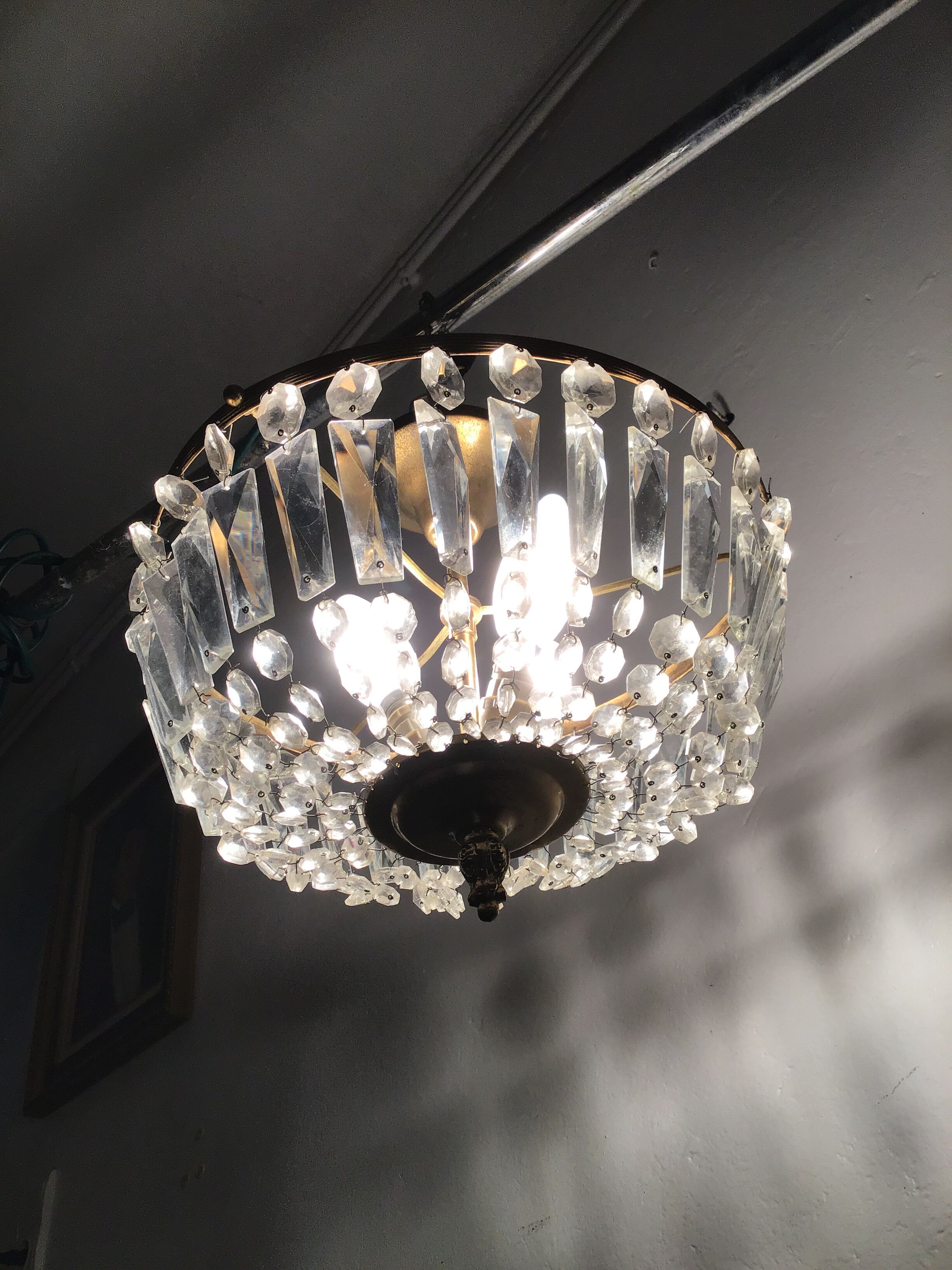 Crystal and brass basket chandelier
