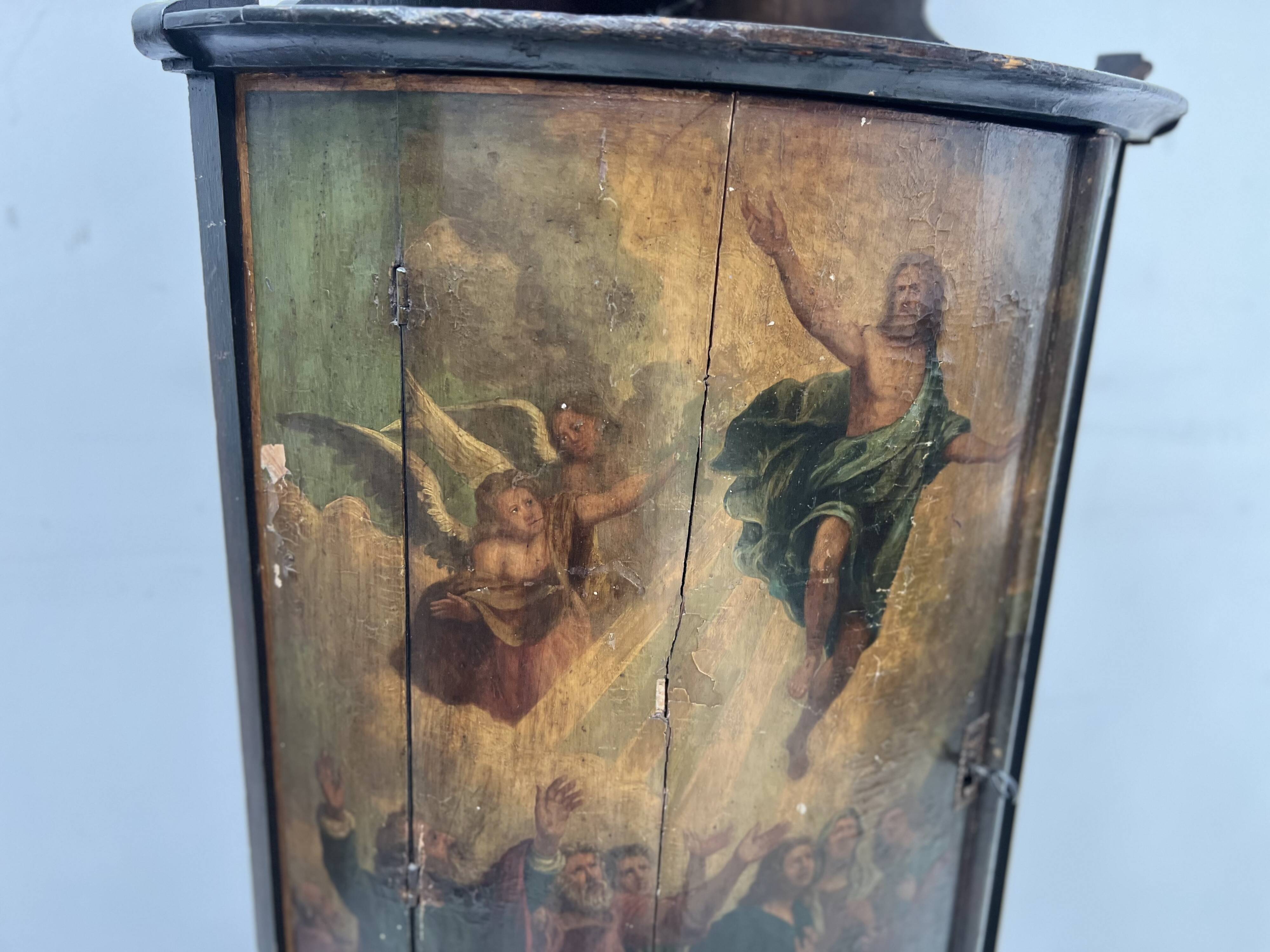 Half-moon corner cabinet decorated with a biblical scene, 19th century