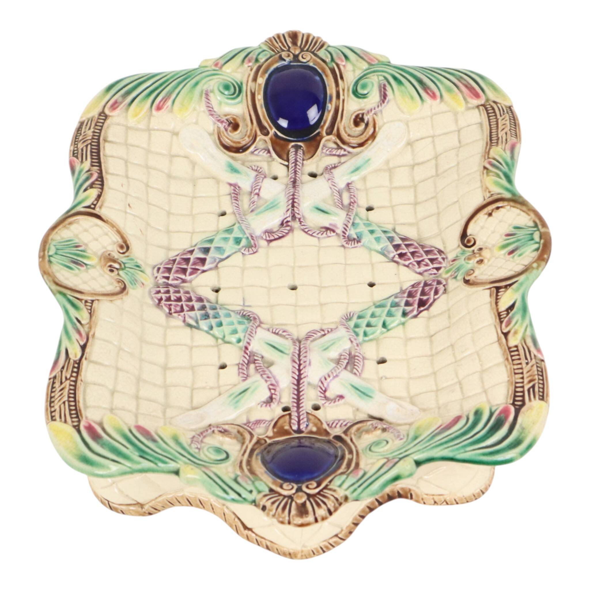Antique French Majolica Earthenware Asparagus Plate, 19th Century