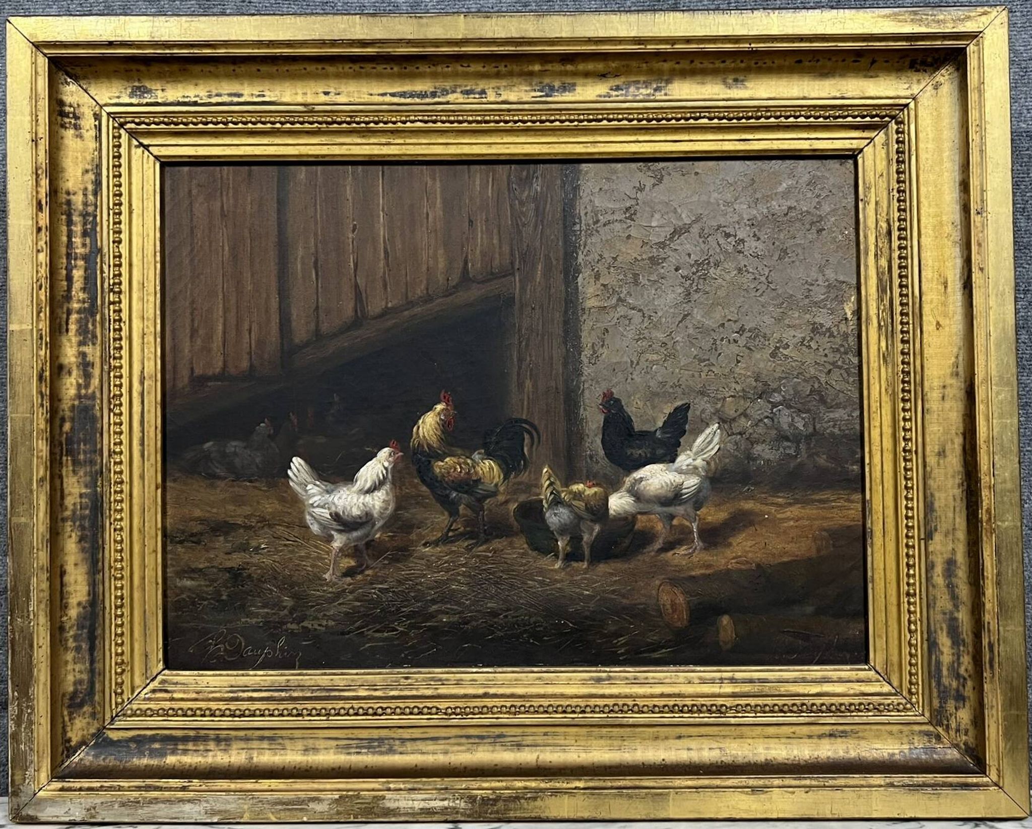 Louis Étienne DAUPHIN 1885-1926: scene of chickens in a barn around 1910