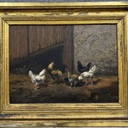 Louis Étienne DAUPHIN 1885-1926: scene of chickens in a barn around 1910