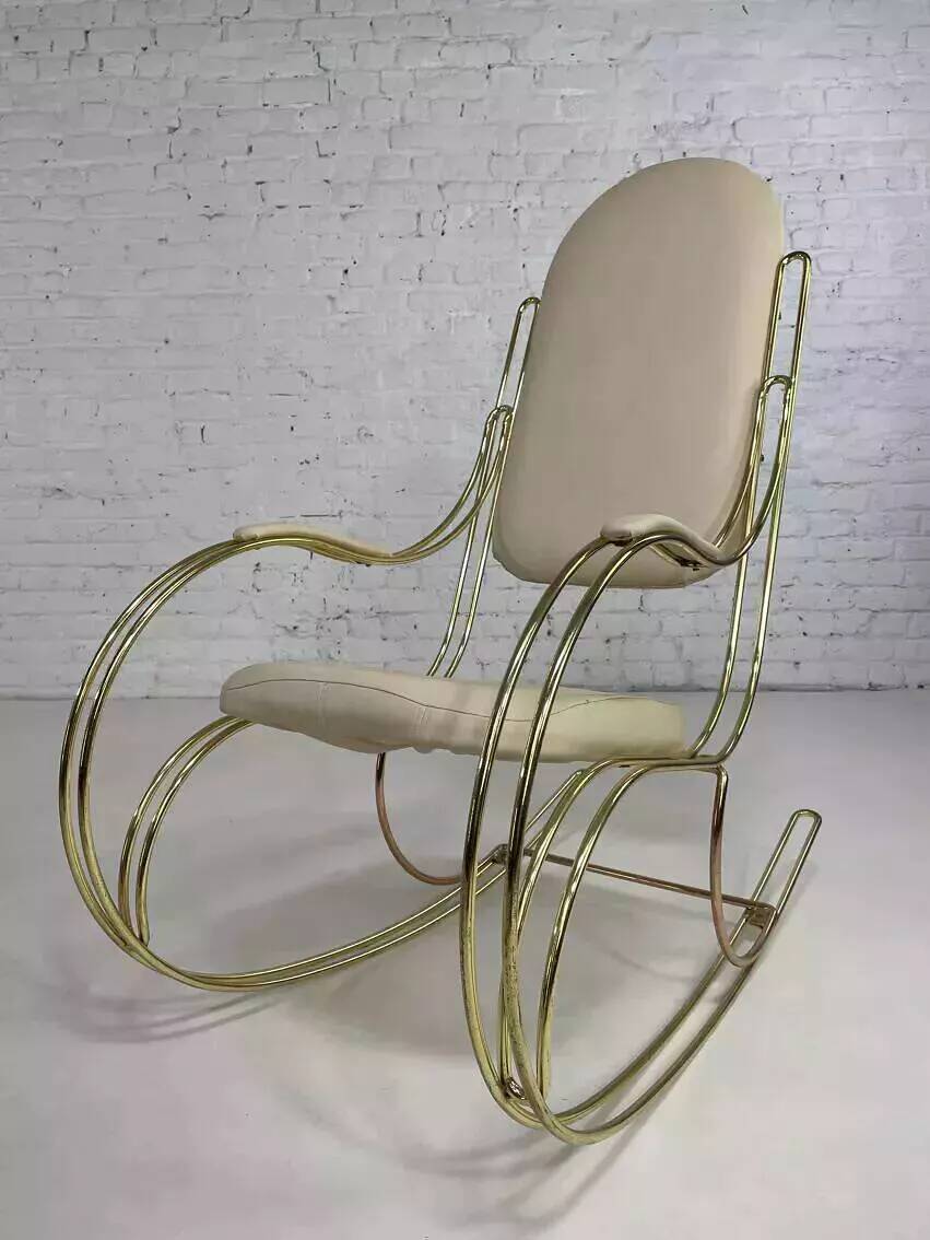 1960s rocking chair in brass and ecru imitation leather