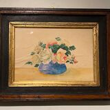Tableau ancien , nature morte aux roses, XX siècle